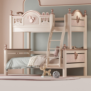 全实木儿童双层床兔子上下床公主高低床女孩上下铺樱桃木子母床