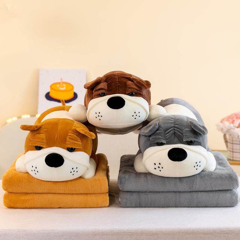 卡通沙皮狗抱枕被子二合一 汽车空调被靠垫两用 儿童午睡毯子礼品