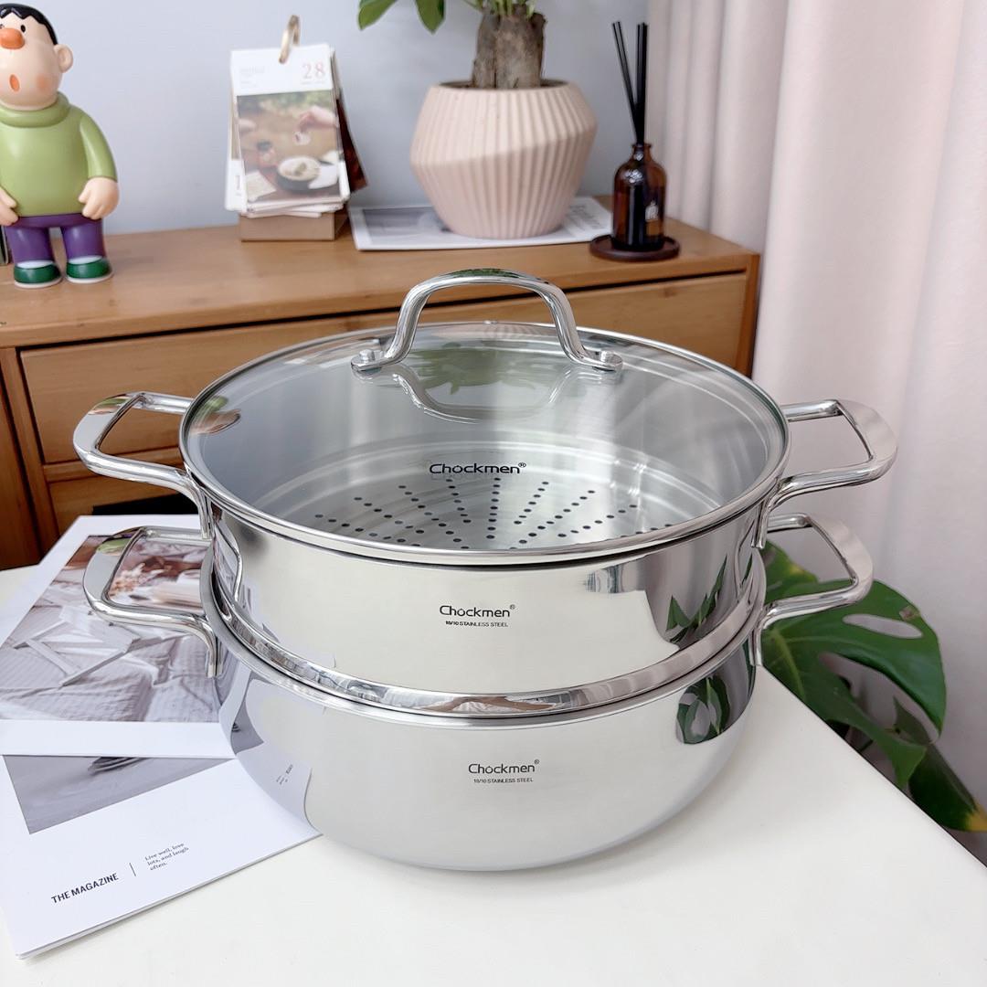 304不锈钢加厚双层蒸笼蒸锅蒸馒头电磁炉燃气灶专用汤锅28cm