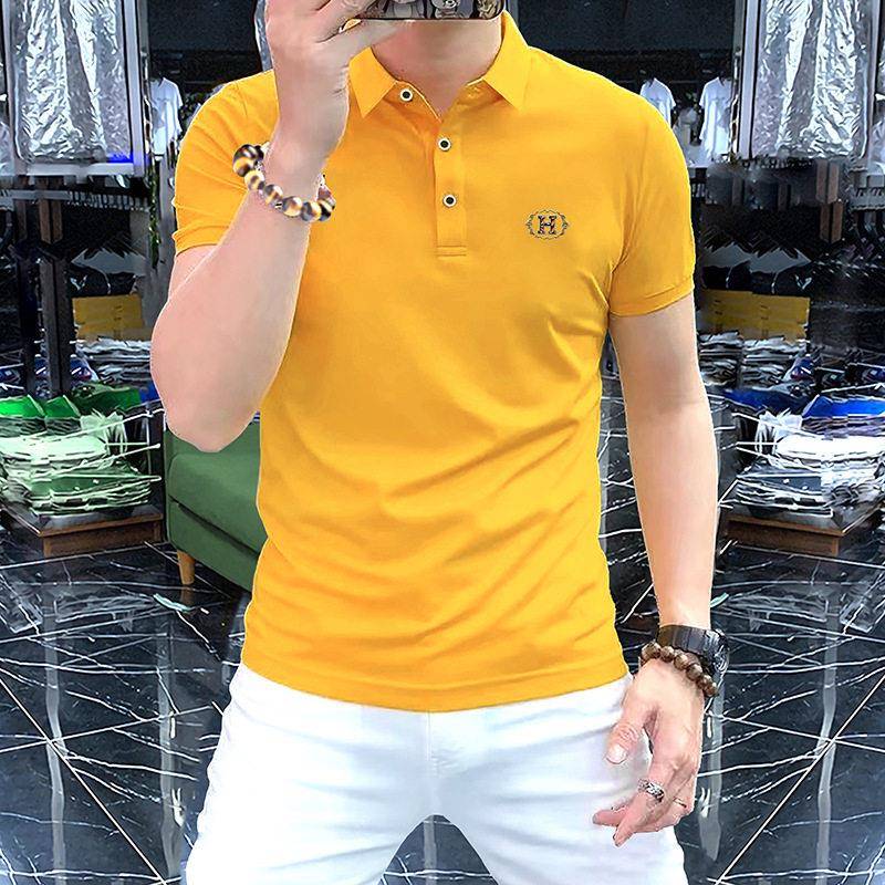 欧货Polo衫男士夏季短袖高端修身刺绣丝光棉纯色翻领t恤薄款冰丝