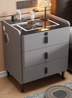 智能床头小户型卧室意式轻奢简约实木无线充带锁多功能床边子