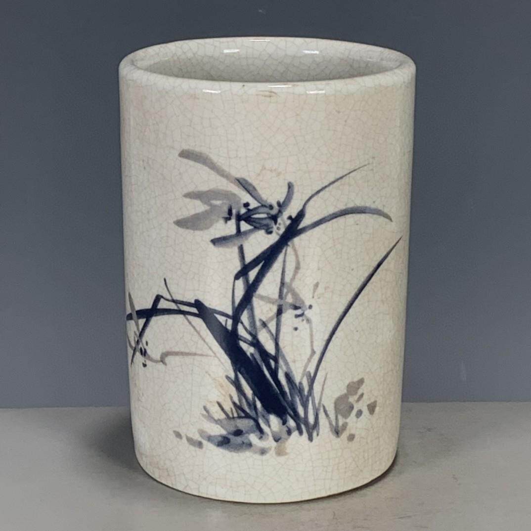 彷大清代光绪年制粉彩开片八骏图笔筒摆件 古玩古董瓷器收藏