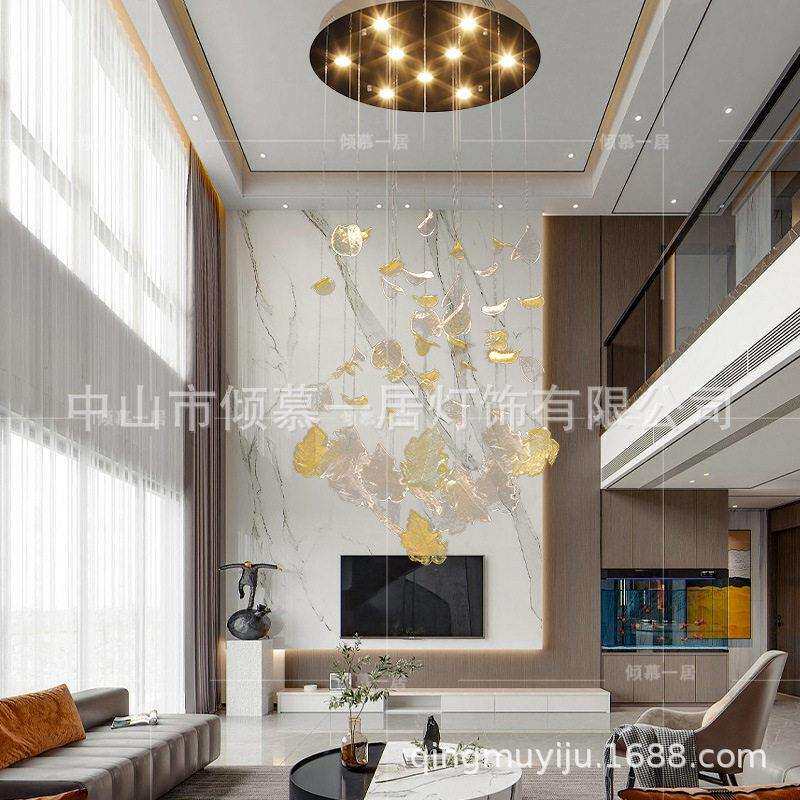 轻奢优质玻璃吊灯复式客厅大气现楼梯loft灯酒店大堂档奢华灯