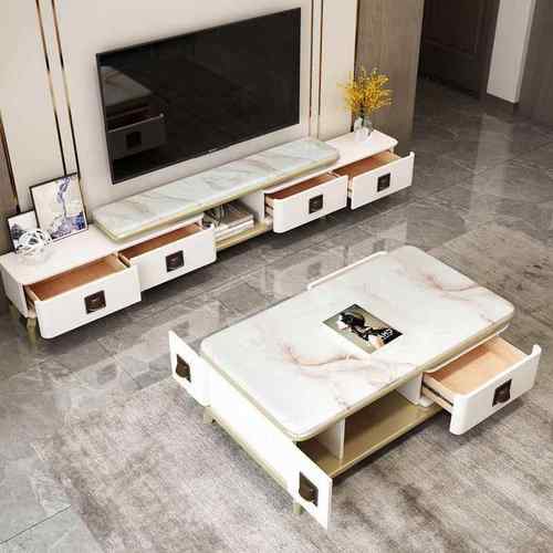 轻奢电视缩柜茶SJW几组合套伸装现代简约客厅大石家具小理户型可