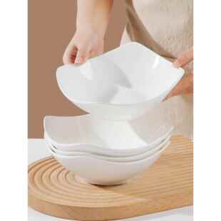 14.8元 4个纯白8英寸四角碗家用高颜值陶瓷菜碗沙拉碗深汤盘可微波