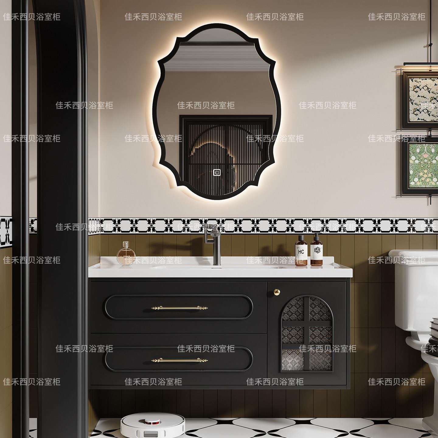 法式覆古浴室柜组合化妆室陶瓷一体盆轻奢洗漱台实木洗脸盆洗手盆