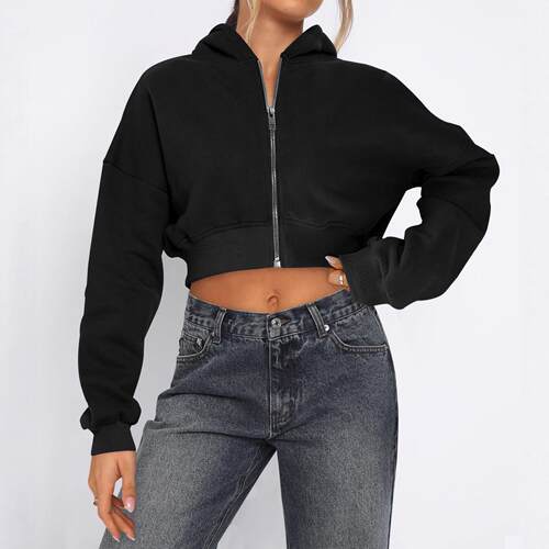 Womens Short Fleece Hoodie with Zipper Casual Fall Winter