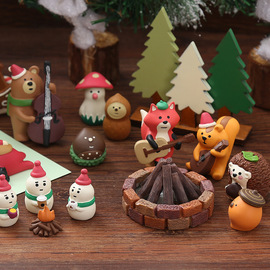 Zakka日式圣诞老人森林小动物音乐会松鼠狐狸小熊树脂摆件装饰品