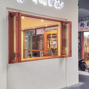 定制烘焙坊面 面包房甜品店铺室内左右推拉折叠窗纯实木材质颜色