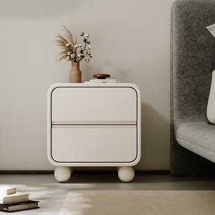 法式奶油风床头柜卧室现代简约轻奢高级感网红白色烤漆床边柜整装