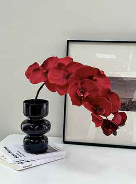 蝴蝶兰红色仿真花兰花假花插花永生花结婚新年装饰品花束摆设摆件
