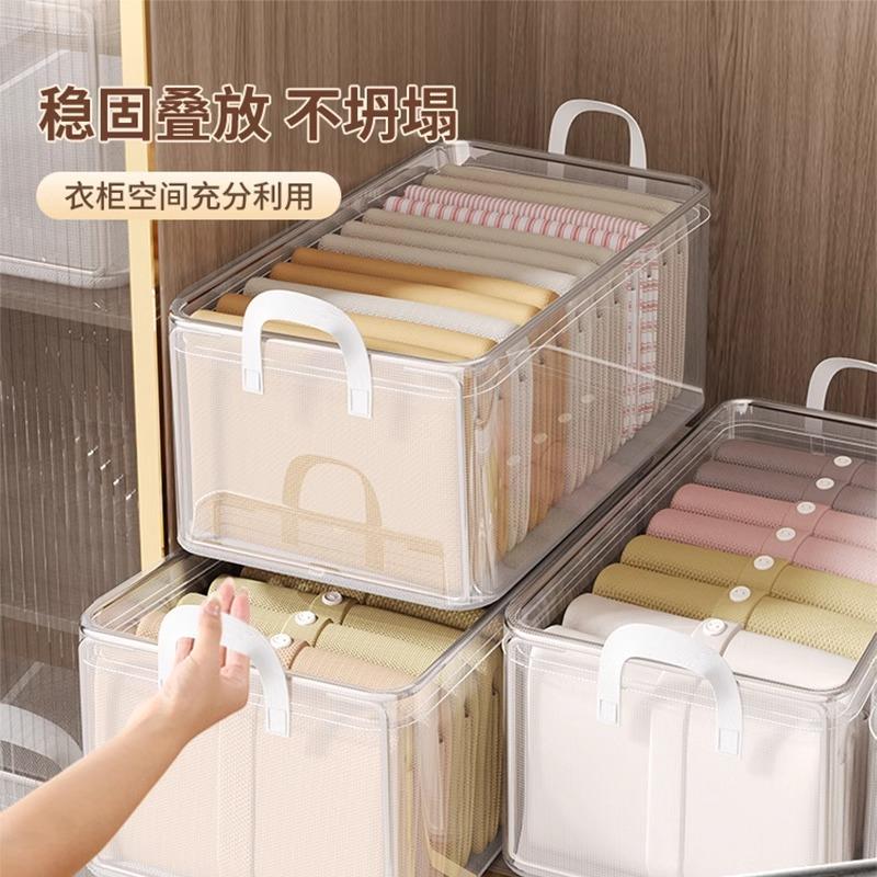收纳箱PVC钢架防水收纳筐衣柜衣服透明可视家用分层可折叠储物箱