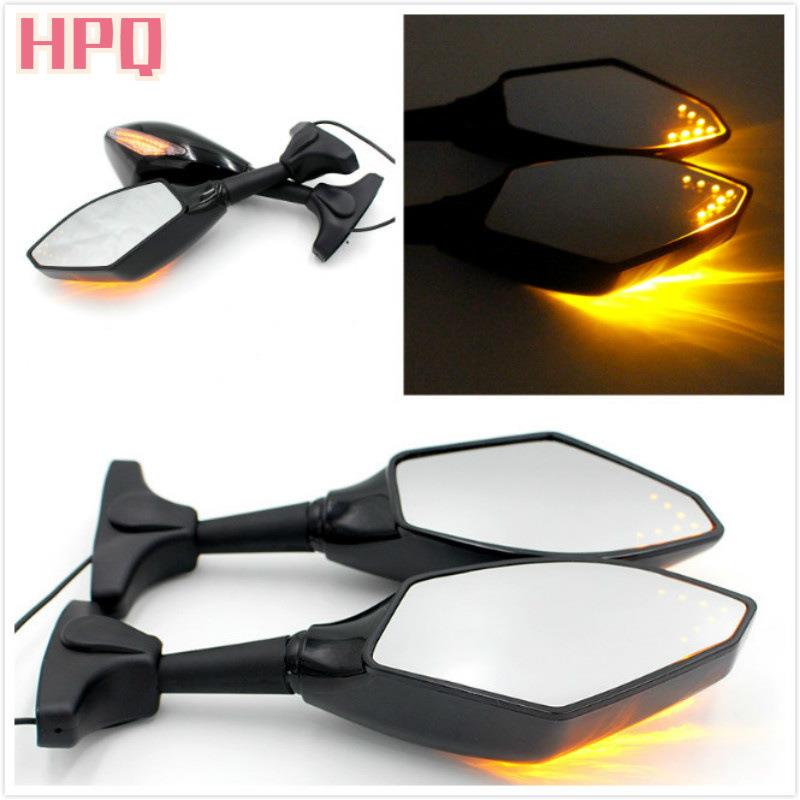 LED双灯后视镜 后视配件摩托车改装车镜 灯壳带灯 带转向指示镜面