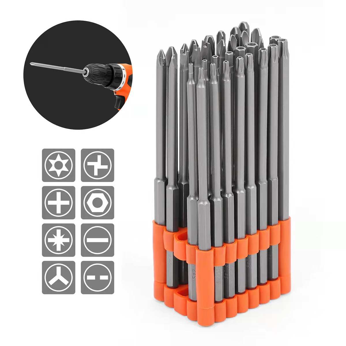 32PC150mm电钻批头组套长杆批头套装94283.1147g.22*13*6