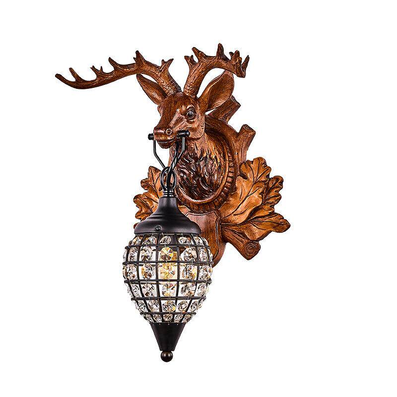 美式复古鹿头壁灯客厅卧室餐厅装饰灯具鹿头水晶壁灯树脂创意壁灯