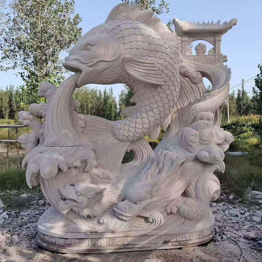 石雕鱼化龙鳌鱼鲤鱼跃龙门石像石头雕像校园许愿池喷水喷泉摆件