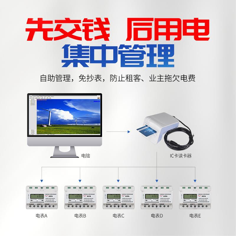 智三相四线付费导轨式电i能表380v轨道c预磁插卡能小微型电表