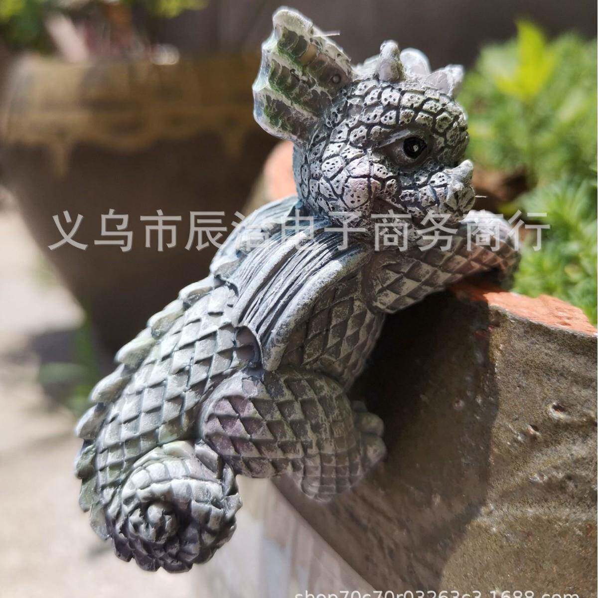 花园小雕像4只小恐龙挂花盆恐龙套装装饰树脂工艺品园艺花园装饰