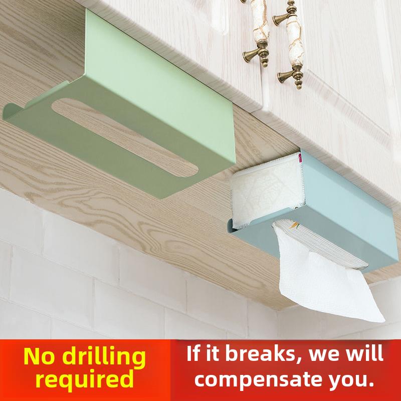 厨房纸巾架免打孔铁艺抽纸巾架家用餐巾纸挂架壁挂式橱柜门纸巾盒