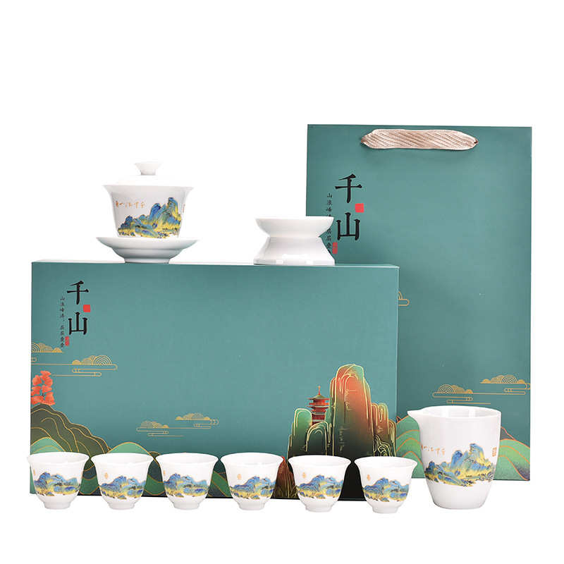 德化白瓷功夫茶具套装盖碗茶杯公司企业商务活动伴手礼品印制logo