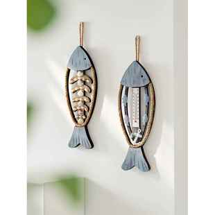 地中海风格鱼类温度计挂件墙立体鱼形墙装饰酒店客房走廊入口装饰