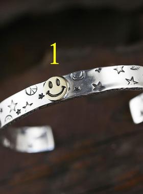 高档牛钝手精工 amp脸手镯amp japan925笑个银 俏皮笑脸 涂鸦镯性