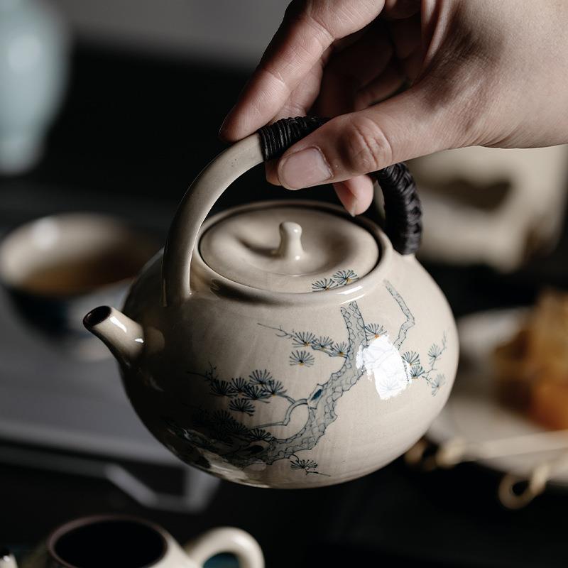 梵汝户外便携围炉煮茶藤编提梁壶煮茶壶烧水壶可明火干烧带过滤