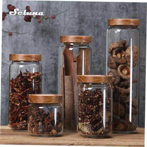Glass Airtight Kitchen Storage Jar Sealed Food Container Gra