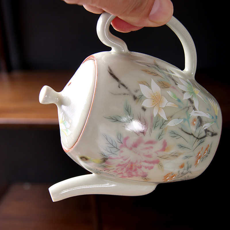 秘黄汝窑美人肩茶壶开片养线陶瓷功夫茶具中式小清新汝瓷泡茶壶单