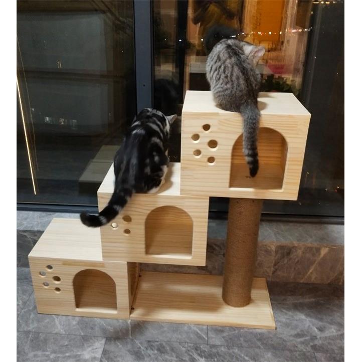 高档步步高大型实木猫架猫树制猫爬架子猫柱剑麻一体猫窝树木屋猫
