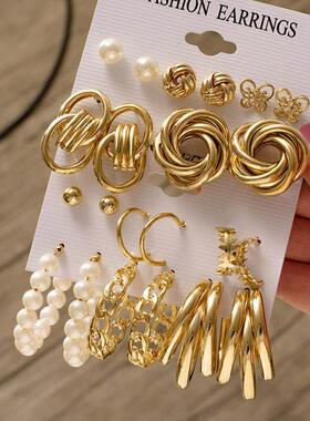 Fashion Geometric Hoop Earrings Set for Women Statement Vint