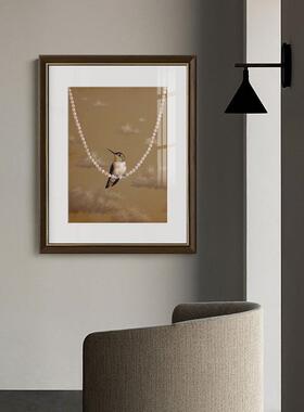 鸟美式壁炉小复装饰画现代欧式动物高端挂画名宿古C124酒店实木框