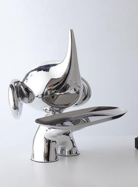 现代家居电视柜茶几玄关收纳托盘树脂电镀植绒象托盘动物雕塑摆件