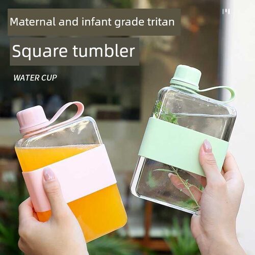 迷你扁平水壶小水瓶方形水杯运动便携口袋水樽tritan细长扁形杯子