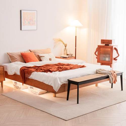 全实木榻米379床复榻风地樱桃木无古床头床靠背地台床架矮床离悬