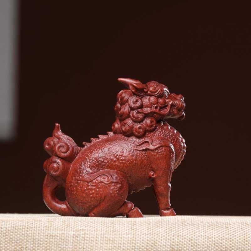 绿麒麟小叶手把檀木件祥瑞紫檀客厅办公桌摆件工艺品瑞兽文玩