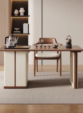 新中式SMV阳台实木茶桌椅合现方代简约轻组奢客厅室茶乌金木长形