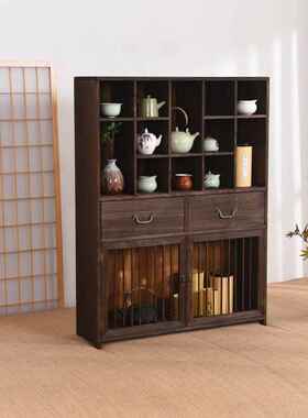 实木博古架现代简约茶叶茶具置物架展示柜收纳古董多宝阁家用茶柜