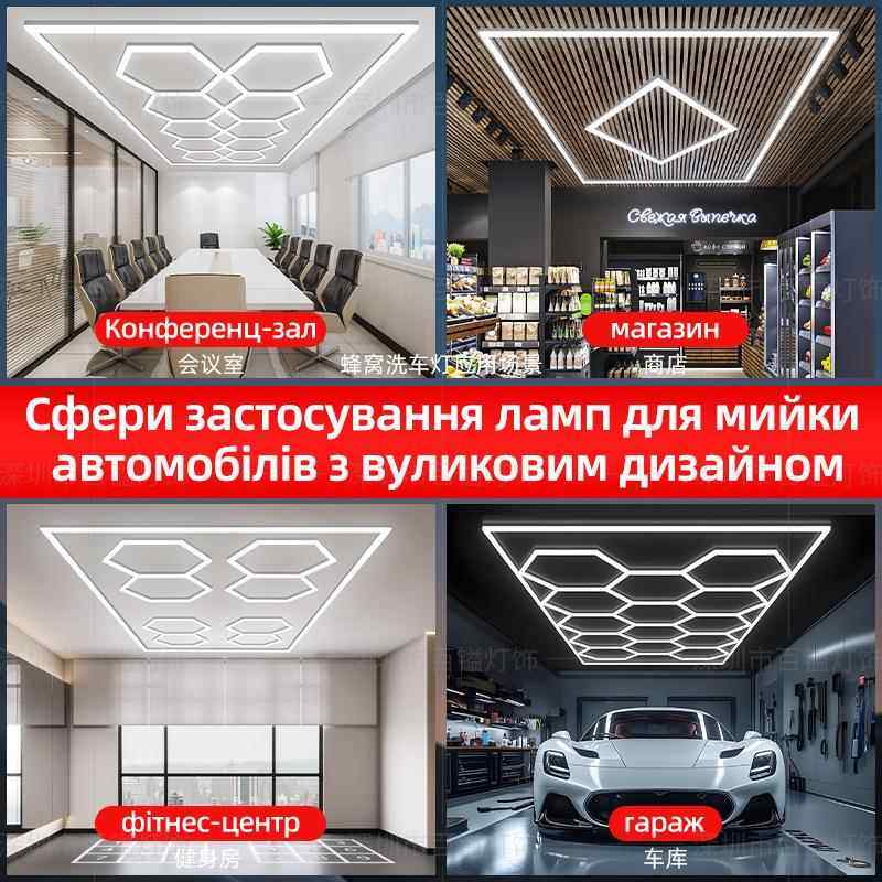 蜂窝灯洗车六角形车库灯 健身房地下室仓库led汽车美容店工位灯