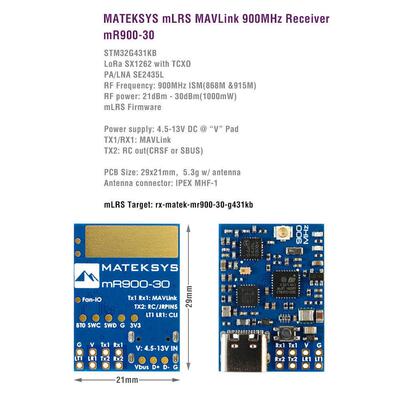 MATEK MLRS MAVLINK 900MHZ RECEIVER MR900-30 模块 接收机