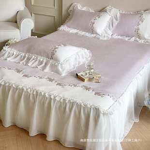 冰丝凉席床裙款 公主风轻奢玫瑰刺绣夏季 三件套可机洗水洗空调软席