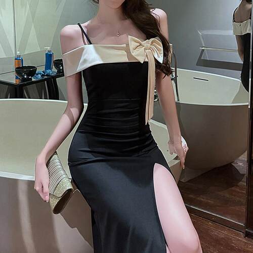 夜总店一字肩吊带高级感晚礼服女2025新款宴会气质性感修身洋装