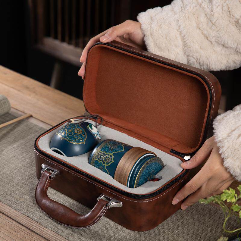 便捷式户外旅行茶具套装快客杯一壶三杯一茶叶罐陶瓷商务年会礼品