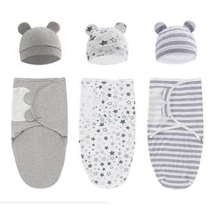 100% Cotton Baby Swaddle Blanket Swaddle Wrap Baby Hat Set