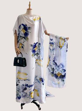 Women'S All-Season Fitted Long Dress & Shawl Set, Casual
