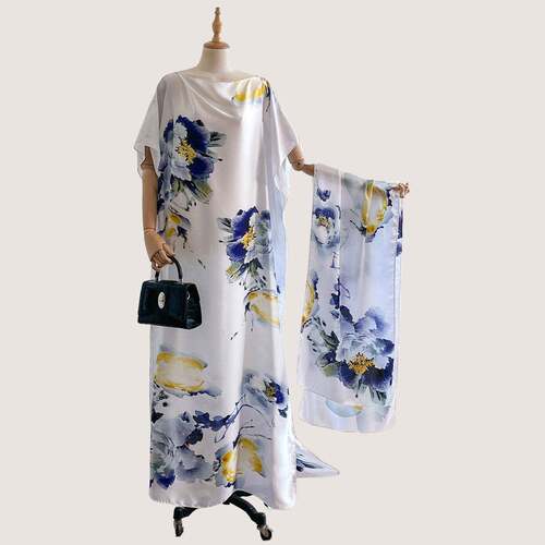 Women'S All-Season Fitted Long Dress & Shawl Set, Casual