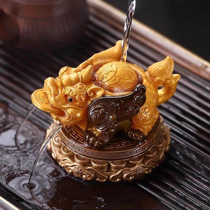 高档变色茶宠物旋转皮绣家居茶几茶几装饰金蟾蜍茶宠物精品茶具装