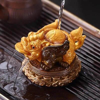 高档变色茶宠物旋转皮绣家居茶几茶几装饰金蟾蜍茶宠物精品茶具装