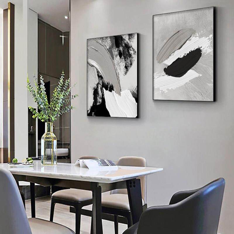 黑白抽象饭厅装饰画 画艺术肌理壁画 画高级感挂画 画简约现代饭