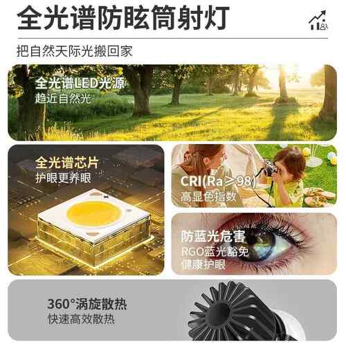 小山丘射灯筒灯嵌入式家用防眩光洗墙射灯极窄边框天花灯客厅